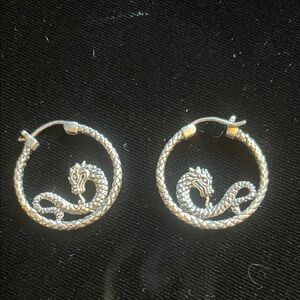John Hardy look alike-Elegant Silver Dragon Hoop Earrings